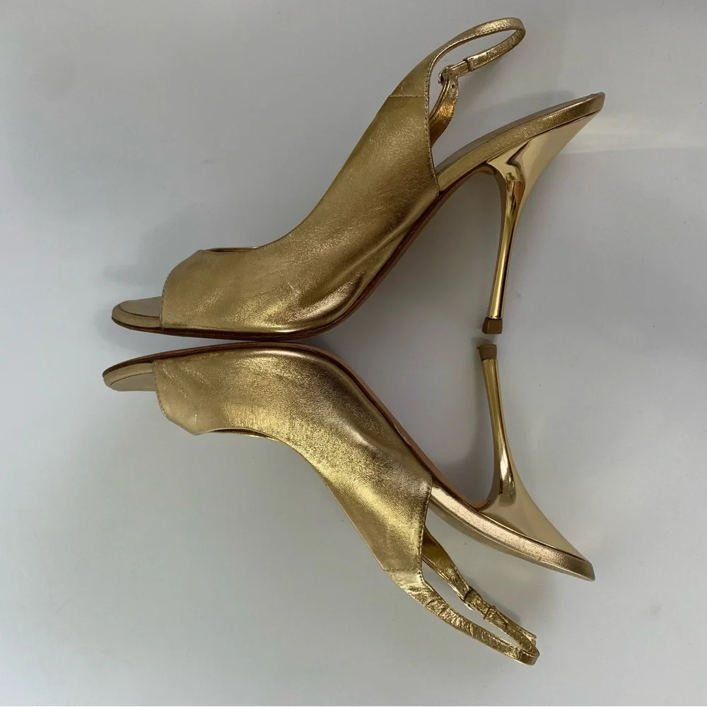 Giuseppe Zanotti Design Gold Leather slingback peeptoe heels EU size 39.5 US 9.5 - Picture 3 of 15